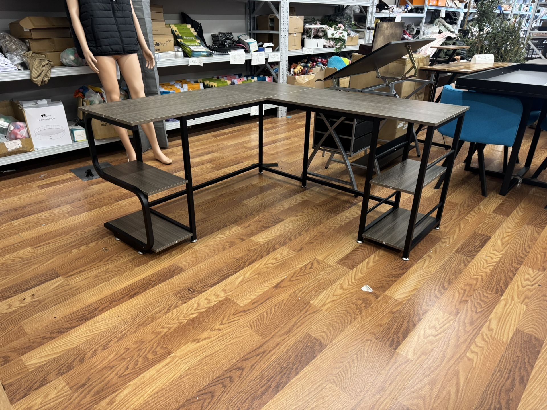 59”L X 55”L Wooden L-Shaped Desk With Shelves