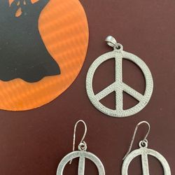 Peace Sign pendant and coordinating earrings costume set