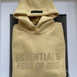 Fear of God FOG Essentials Light Tuscan Yellow Pullover Hoodie Size Small SS23