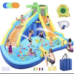 13.2' x 11.5' Crocodile Kids Inflatable Water Slides Water Bounce House Water Park with Air Blower