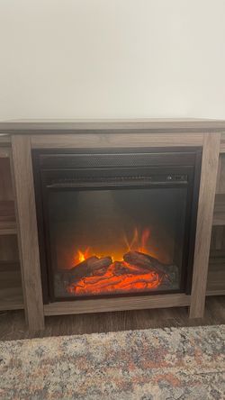 Grey Wood Grain TV Stand with Electric Fireplace