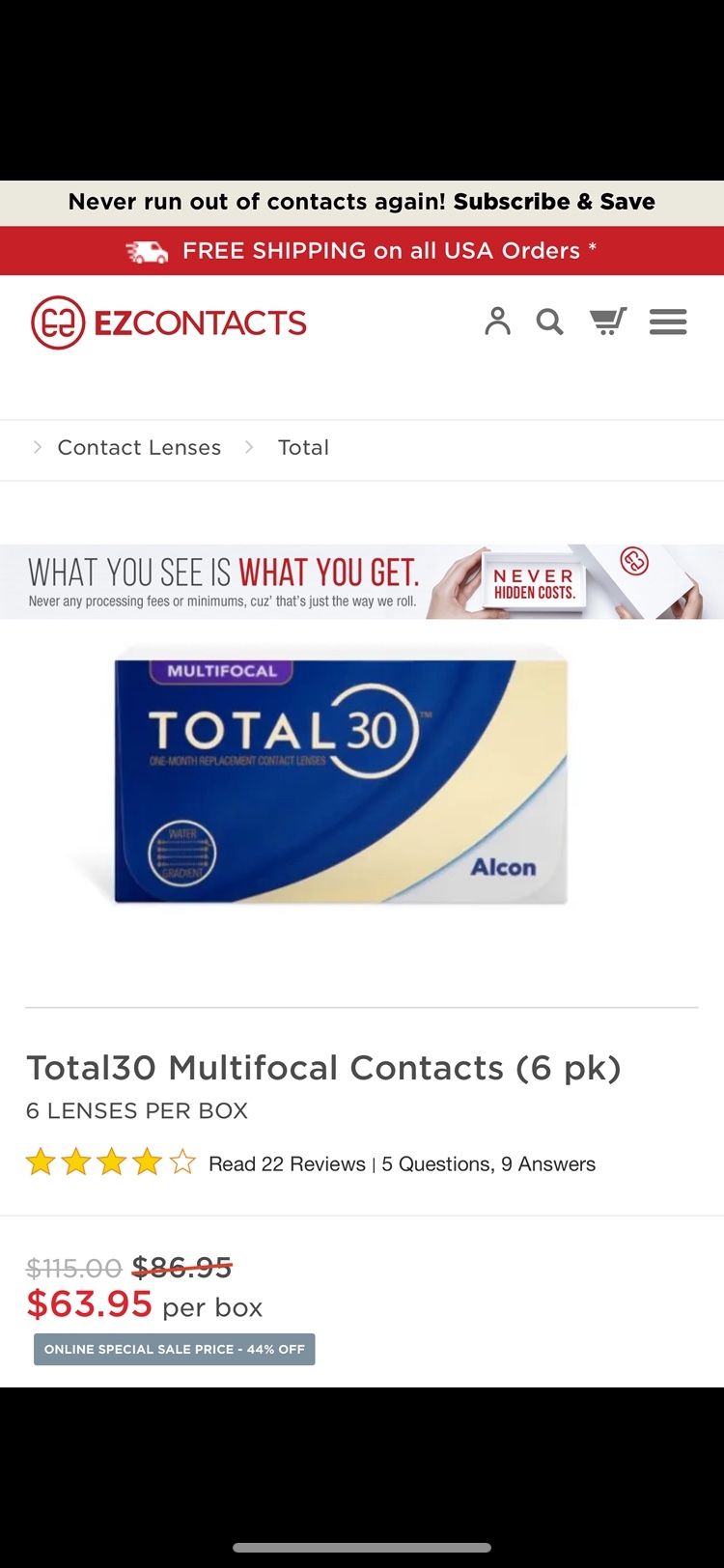 Total 30 Contact Lenses 6pk