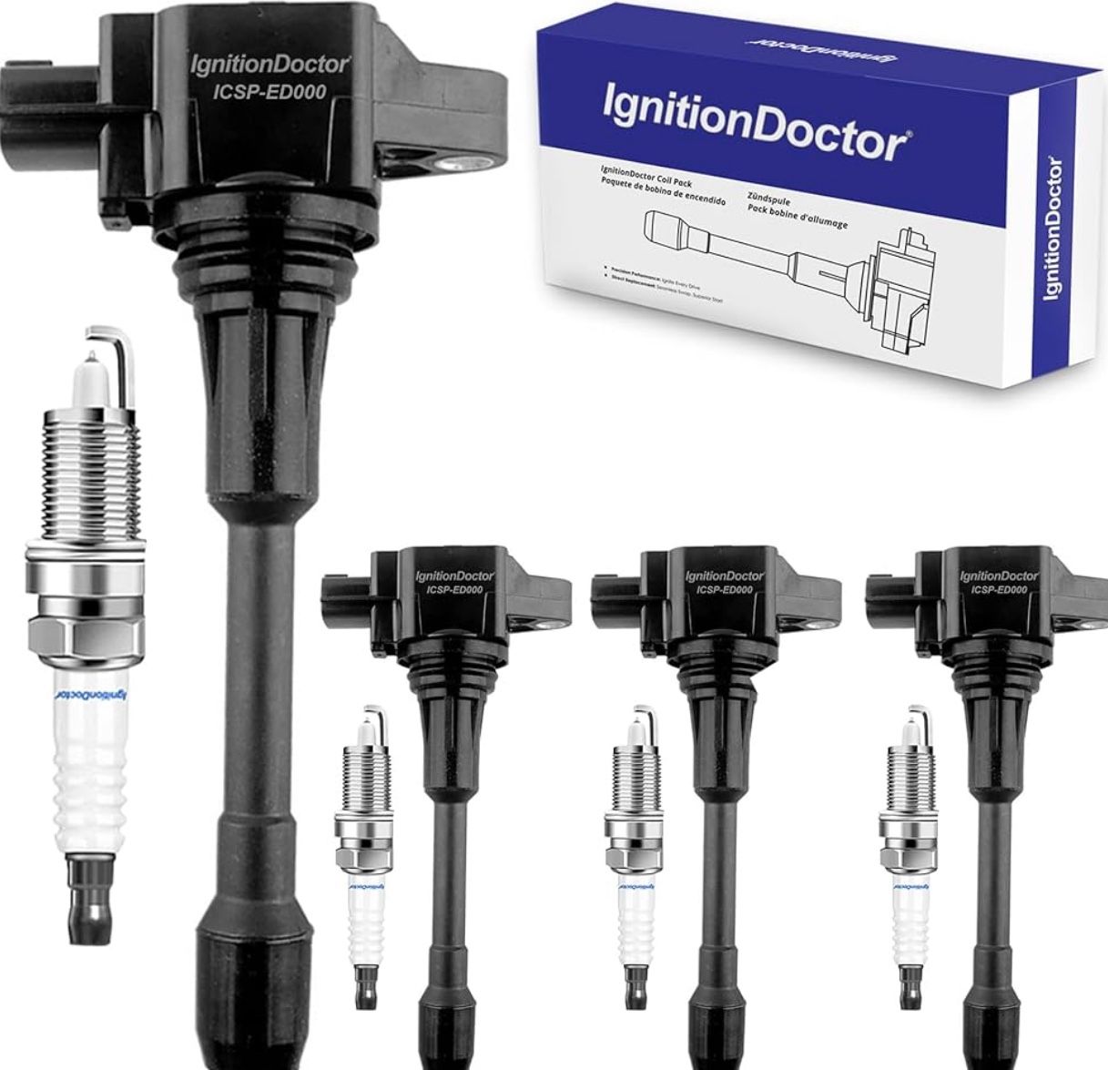 Ignition Doctor Coil Pack and Spark Plugs of Iridium Compatible with 2007-18 Nissan Altima, 2008-16 Rogue, 2009-14 Cube, 2007-19 Sentra, 2007-11 Versa