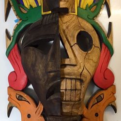 Tikal, Mexico, 900 AD, Two Stages of Life Mayan Cedar Mask