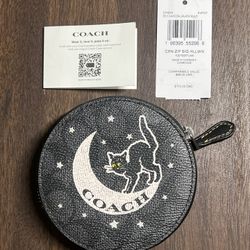 Coach Coin Case In Signature Canvas With Halloween Black Cat