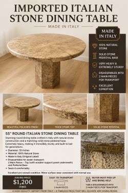 Imported Italian Stone Dining Table – 55” Round – Made in Italy