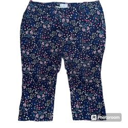 Talbots Navy Floral Pull On Pants With Belt Loops Womens Size 20W Cropped Leg