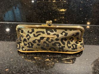Juicy Couture Gold & Black Leopard-print Cosmetic or Evening Clutch Bag 7x2x2”