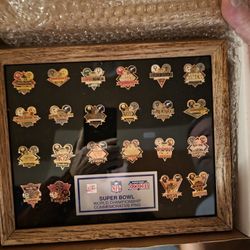 Peter David Framed Super Bowl Commemorative Pins