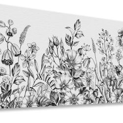 Large Botanical Wall Art – Modern Gray Floral Canvas (20" x 40")