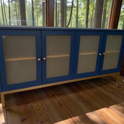 Large Tv Stand Entry Table Cabinet Navy Satin 58x18x29 New