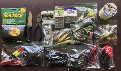 Assorted Fishing Gear (Lures, Line, Weights, Hooks, Etc)