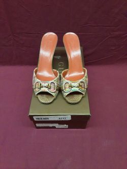 Gucci GG Horsebit Multicolor Open Toe Mules Slides Heels Stilettos 37.5 7.5