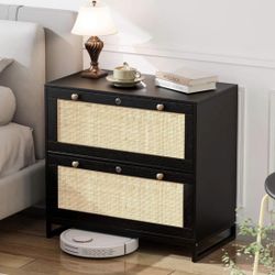 NEW - Black Rattan Lateral File Cabinet with 2 Lockable Drawers, Wooden Locking File Cabinets