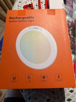 Rechargeable Ceiling Light with Motion Sensor, Cordless for Closet, Shed, Garage, Hallway cet new in box this light works with no electricity. You jus