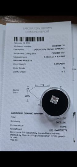 1.42 CT LAB PRINCESS CUT DIAMOND 