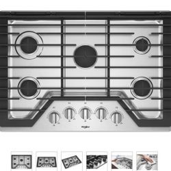 New:  Gas Stove Top 30” Whirlpool  - 5 Burners 