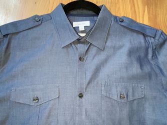Calvin Klein Slim Fit Blue Gray Military Style Button Down Long Sleeve Shirt Men’s Size M.