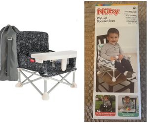 New One (1) Nuby Pop-Up Portable Booster Seat with Removable Tray, Black and White