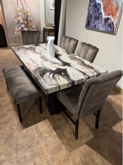 6PC Brown Dining Table Set