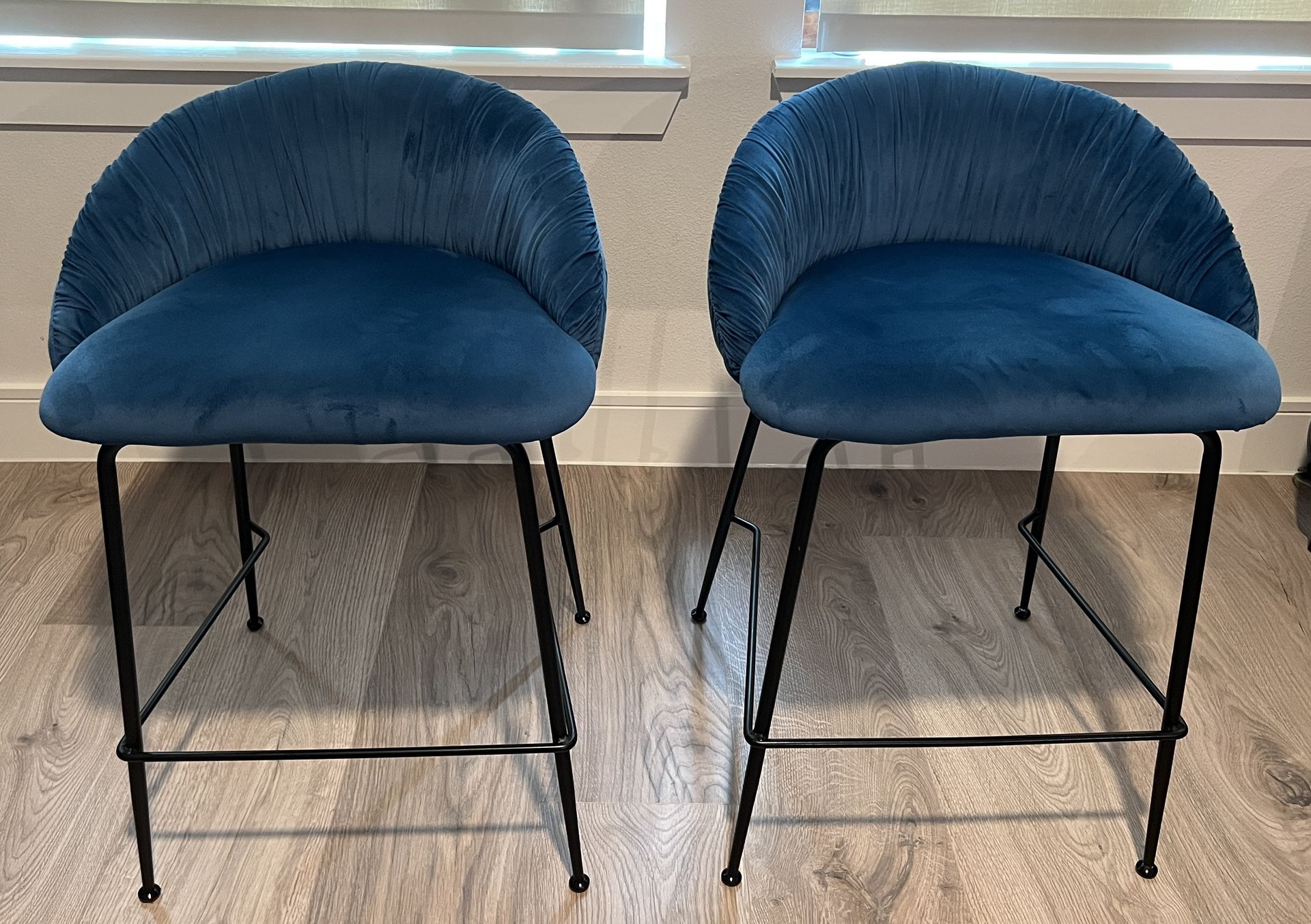Blue Velvet Bar Stools - Set of 2
