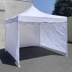 $140 (New in Box) Heavy duty white 10x10 ft canopy with 3 sidewalls ez popup outdoor gazebo, carry bag 