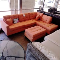 Bright Orange Sofa Sectional With Ottoman