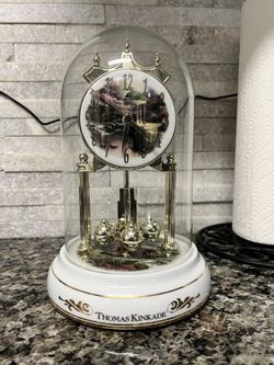 Thomas Kinkade Morning Glory Cottage Clock Pendulum Revolves 95