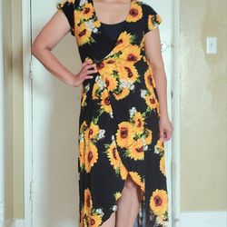 Asymetrical Wrapped Floral Dress Size Medium