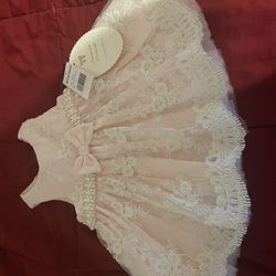 Baby Girl Dress With Lace And Beading Size 9 Months