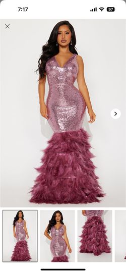 Feather Sequin Gown Dress
