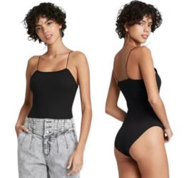 Wild Fable black ribbed square neck thin spaghetti strap bodysuit, size 2XL plus