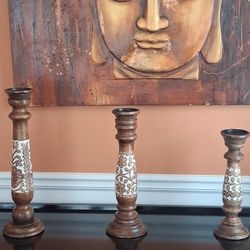 Set Of 3 Intricate Design Candleholders