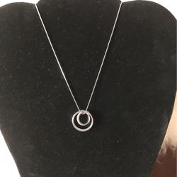 Ann Taylor Factory Loft Silver Tone Hoop Dainty Clear Rhinestone Pendant Necklace 