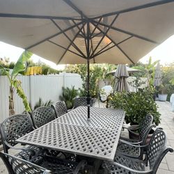 Expanding Patio Table With 8 Chairs And Umbrella