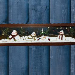 Rustic Hand Painted Christmas Snowman Barn Metal 31” x 9.5”