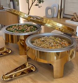 2 Golden Stainless Steel Buffet for Catering, Celebrations, And Family Events