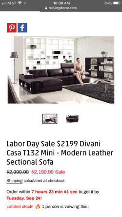 Modern real leather sectional mini