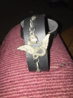 Black adjustable leather bracelet with dragon