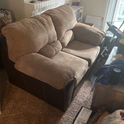 Brown Cloth And Leather Couch