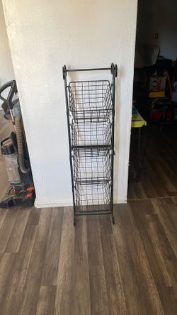 4-Tier Black Metal Wire Basket Stand