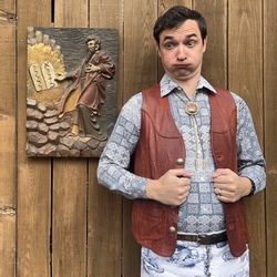 Antique Carved Religious Wood Slab 