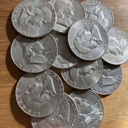 Franklin Half Dollars- 90% Silver Coins (12) 