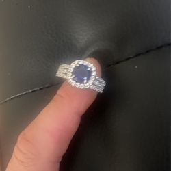 1crt Diamond 2crt Sapphire Soldid Silver With Stamp