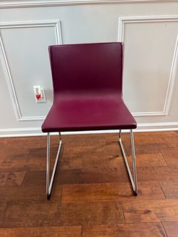 6 IKEA BERNHARD Burgundy Leather Dining Chairs – Scandinavian Modern – Excellent Condition
