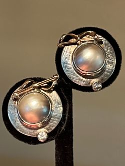14 k gold silver Mabe pearl earrings