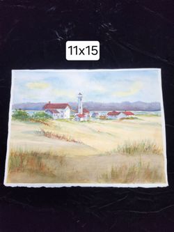 Original Watercolor Painting Lighthouse Coastal Scene