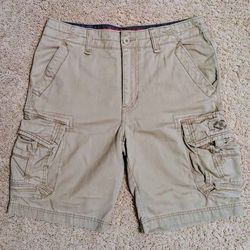 UnionBay men's size 32 khaki vintage cargo utility performance shorts with 8 pockets and zipper fly