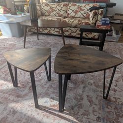 Set of 2 Nesting Side Tables - Rustic Industrial Style