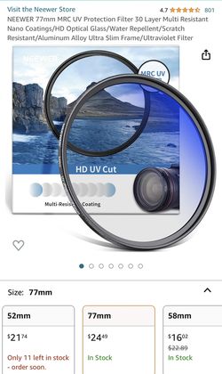 NEW 77mm UV Camera Lens Filter